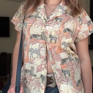 vintage 90s safari button down top